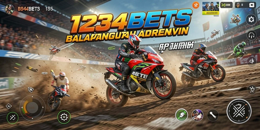 Screenshot gameplay 1234BETS menampilkan balapan motor yang mendebarkan.