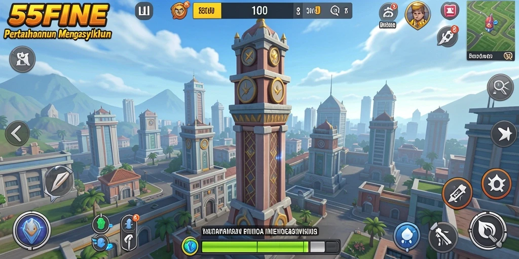 Screenshot menunjukkan aksi menara yang epik dalam pertempuran Tower Defense.