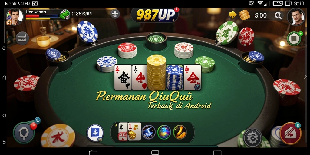 Screenshot gameplay seru dari 987UP yang menunjukkan kartu QiuQiu.