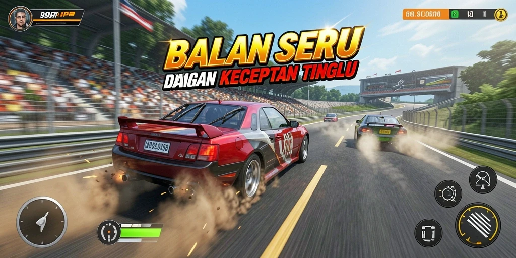 Tampilan gameplay 99RP yang penuh aksi di jalur balap.