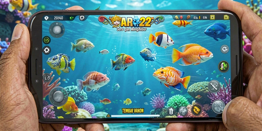 Screenshot dari gameplay seru BARA22 saat menembak ikan.