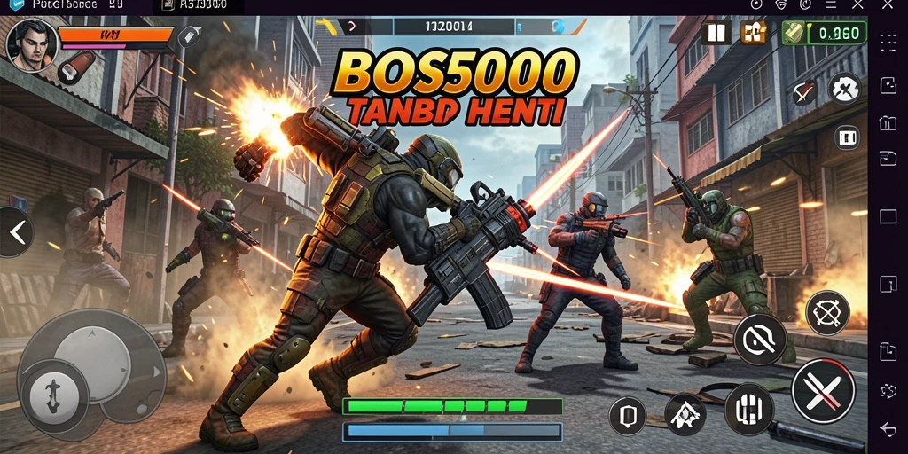 Screenshot utama BOS5000 menampilkan aksi pertarungan yang intens dan menegangkan.