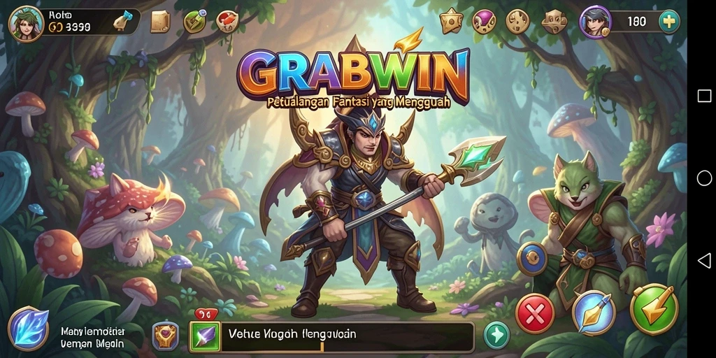 Tangkapan layar gameplay GRABWIN yang menunjukkan aksi petualangan RPG yang seru.