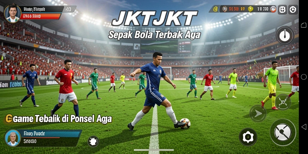 Screenshot gameplay JKTJKT menampilkan aksi sepak bola yang mendebarkan.