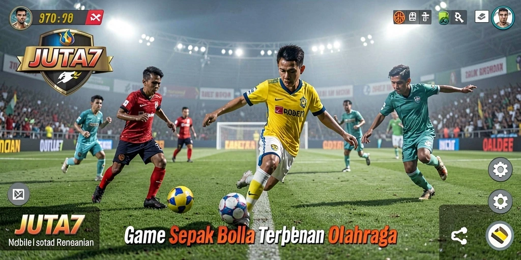 Screenshot gameplay JUTA7 menampilkan aksi sepak bola yang mendebarkan.