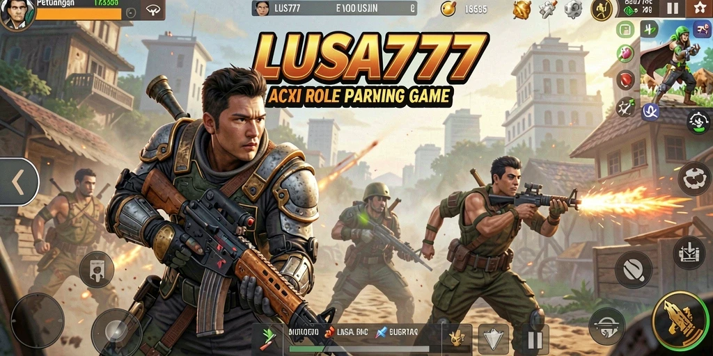 Tampilan gameplay LUSA777 yang epik dengan pertarungan intens.