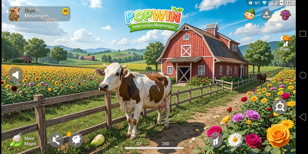 Tampilan gameplay seru dalam bertani dan beternak di POPWIN.