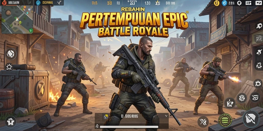 Tangkapan layar menampilkan aksi seru dalam gameplay Battle Royale REBAHIN.