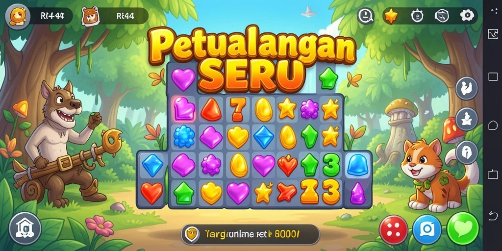 Tangkapan layar utama RR44 menampilkan gameplay Match-3 yang seru dan interaktif.