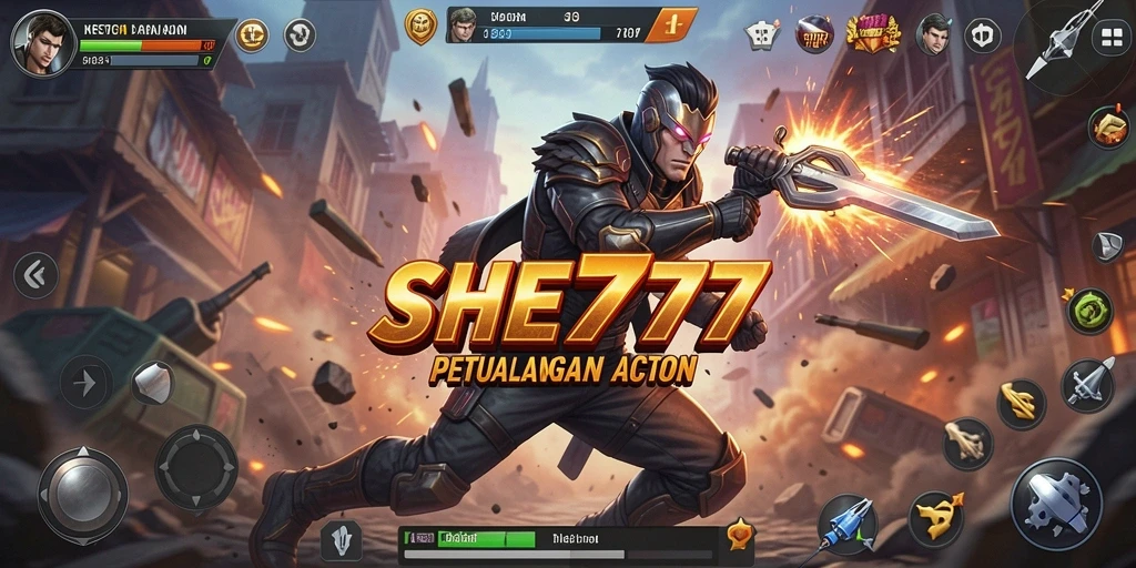 Tampilan gameplay menegangkan dengan aksi seru di SHE777.
