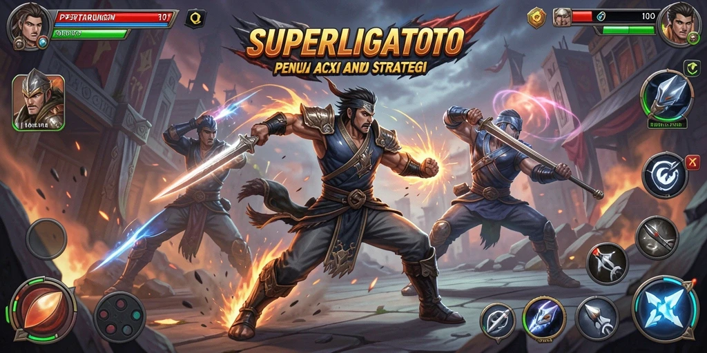 Screenshot utama gameplay <strong>SUPERLIGATOTO</strong> menampilkan aksi pertarungan yang intens.
