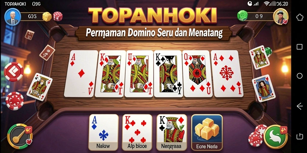 Screenshot utama TOPANHOKI menunjukkan antarmuka permainan domino yang menarik.