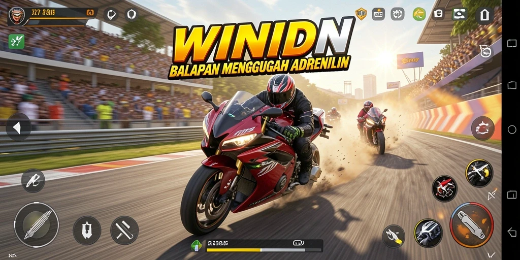 Gameplay seru dan mendebarkan di WINIDN saat balapan motor.